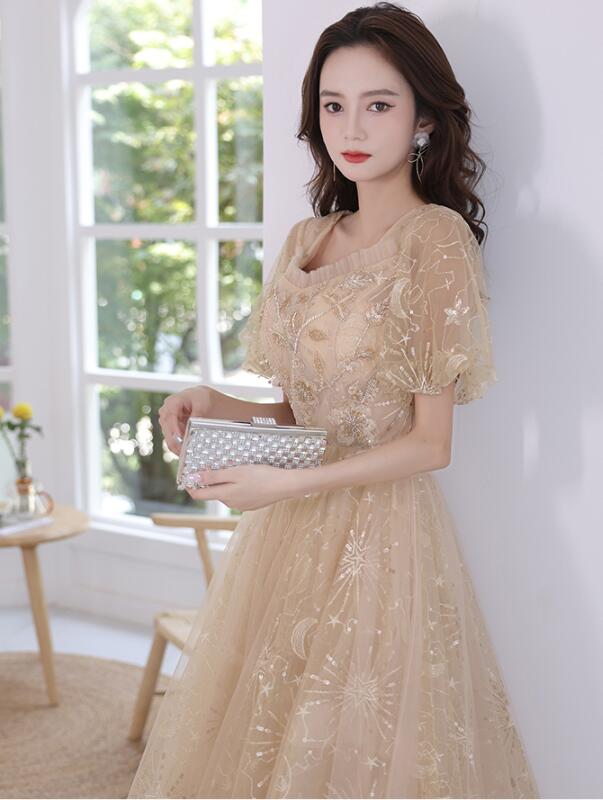 プリンセスライン 韓国風 お呼ばれドレス 宴会 フェミニン Vネック ウエディングドレス 半袖 ブライズメイド 結婚式 パーティードレス ピアノ発表会 ミモレ丈ワンピース着痩せ 撮影 花嫁ドレス スレンダー 華やか メッシュ 演出用 花嫁の介添え人 プリンセス 司会 シャンパン