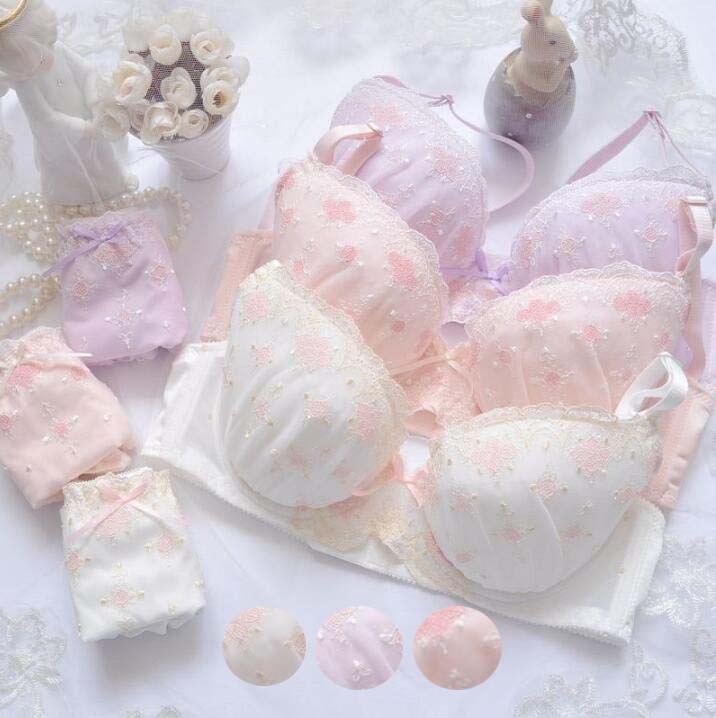 Rakuten - ブラジャー ブラ 小胸 レディース ファッション ブラセット 通気 ショーツセット 谷間 超可愛い 大きいサイズ セットアップ 少女 勝負 ブラ&ショーツ 2点セット ワイヤーあり ランジェリー 超盛りブラ 下着 ブラ ショーツ 上下セット 女性 セット ピンク パープル ホワイト