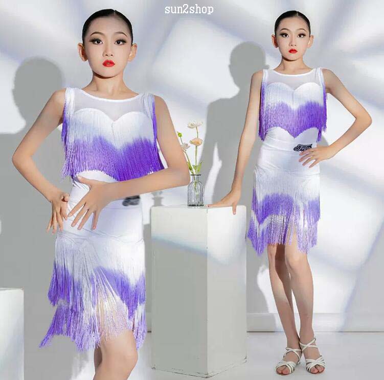 フラメンコ 可愛い キッズ ダンドレス 2点 社交ダンス衣装 優雅 ラテンドレス ダンスウェア 競技用 女の子 サンバ衣装 タンゴ トップス＋スカート ラテン ジュニア 高品質 社交ダンスドレス 子供 ルンバ おしゃれ ワンピース ヴィーナス ステージ衣装 大量注文可 130-170のサムネイル