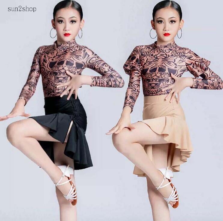 2点 社交ダンス衣装 子供 ラテンドレス フラメンコ タンゴ ダンスウェア 競技用 トップス＋スカート ルンバ 優雅 キッズ ラテン 社交ダンスドレス 可愛い ジュニア 高品質 女の子 おしゃれ ワンピース ダンドレス サンバ衣装 ヴィーナス ステージ衣装 大量注文可 130-170