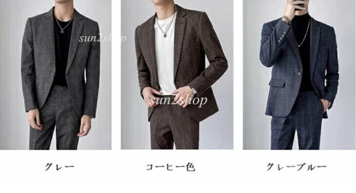 【送料無料】メンズスーツ チェック柄 おしゃれスーツ セットアップ メンズ 成人式 パンツスーツ ブレザー メンズスーツ 卒業式 入学式 タキシード 紳士服 カジュアル スーツ 大きいサイズ 通勤 オフィス ビジネススーツ パーティー 結婚式 長袖 オールシーズン 上下セット
