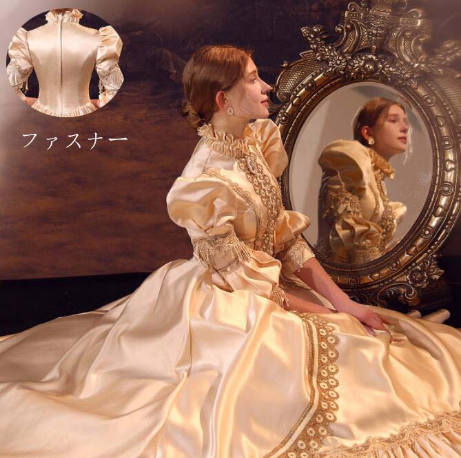 Other - パニエ付き ワンピース 貴婦人 中世貴族風 ドレス パーティードレス プリンセスライン 学園祭 貴族ドレス 華やか お姫様ドレス 宮廷 礼服 ロングドレス ステージ 舞台 王族服 演奏会 ジュリエット ヨーロッパ風 ハロウィン 女王様 演出服 演劇 オペラ声楽 撮影 文化祭 舞踏会