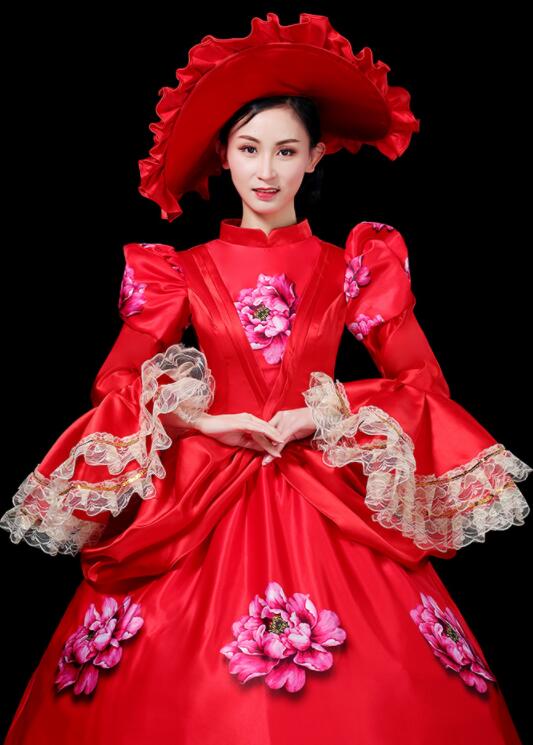サン2ショップの華やか お姫様ドレス 宮廷 ロングドレス 舞踏会 ステージ 舞台 演出服 ジュリエット 文化祭 ハロウィン 演劇 オペラ声楽 撮影 ワンピース貴婦人 プリンセスライン学園祭 王族服 司会 演奏会 パーティードレス 礼服 ヨーロッパ風 中世貴族風 フレア袖 女王様ドレス 貴族ドレス｜アングル2