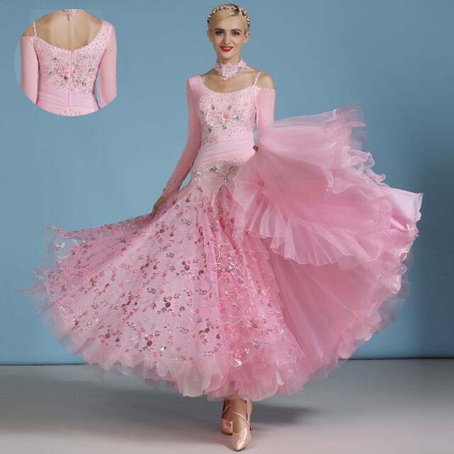 高級感 ワルツ 社交ダンス 競技用のドレス スタンダードドレス ゴージャス 社交ダンス衣装 社交ダンスドレス モダンドレス ダンスウェア 社交ダンス スレンダー 練習着 大きい裾 ステージ衣装 モダン衣装 レディース ロング丈ワンピース レッスン着 フラメンコ パーティー