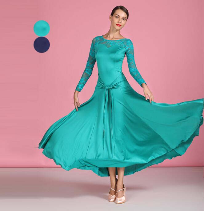 社交ダンス衣装 スレンダー ワルツ ステージ衣装 社交ダンス パーティー モダンドレス 社交ダンスドレス モダン衣装 大きい裾 レディース フラメンコ 社交ダンス レッスン着 練習着 競技用のドレス ダンスウェア ロング丈ワンピース スタンダードドレス 長袖 ゴージャス