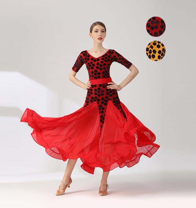 社交ダンス ワルツ モダンドレス 社交ダンスドレス モダン衣装 大きい裾 レディース フラメンコ 社交ダンス レッスン着 社交ダンス衣装 スレンダー 練習着 パーティー ステージ衣装 ダンスウェア ロング丈ワンピース スタンダードドレス ゴージャス 競技用のドレス 五分袖