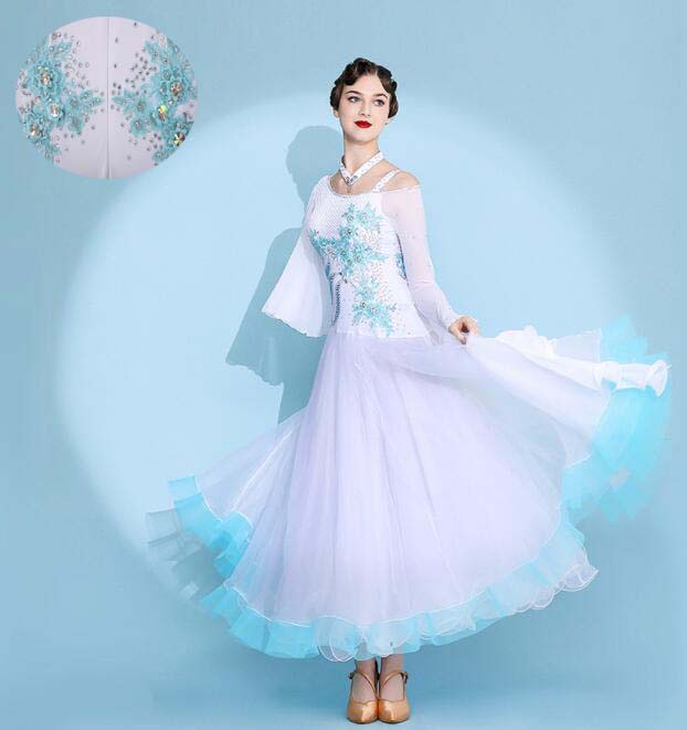 品質良い ワルツ ステージ衣装 社交ダンス パーティー モダンドレス 社交ダンスドレス モダン衣装 大きい裾 レディース フラメンコ 社交ダンス レッスン着 社交ダンス衣装 スレンダー 練習着 競技用のドレス ダンスウェア ロング丈ワンピース スタンダード 長袖 ゴージャス