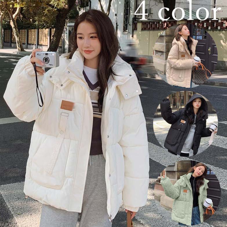 Down Coat - レディース 中綿コート ダウンジャケット 上品 学生 中綿ジャケット 厚手 コート ダウンコート 韓国風 シンプル フード付き ショット丈 秋冬 ショットジャケット 通勤 女性用 アウター あったか 体型カバー 防寒着 OL 着痩せ 防寒 20代 30代 40代 S-2XLまで