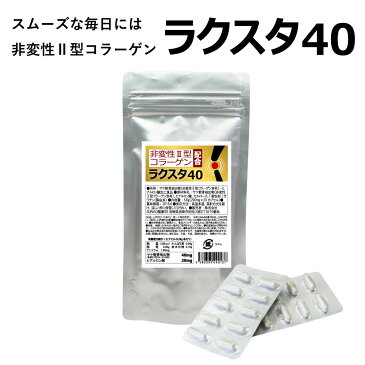 送料無料 非変性2型コラーゲン『ラクスタ40』（約20日分） 【北海道産鮭の鼻軟骨・氷頭を使用】 スムーズな毎日に ゆうパケット対応（代引不可） （※代引きはゆうパケット対象外）【出荷目安：1〜2週間程度】