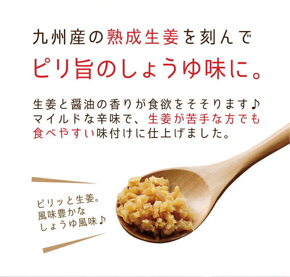 九州生姜のきざみ醤油漬け130g×3袋セット【国産】温活ご飯のおとも調理不要・簡単便利♪醤油風味の万能調味料！【ゆうパケット対応・代引き不可】（※代引きはゆうパケット対象外）【出荷目安：1〜2週間程度】