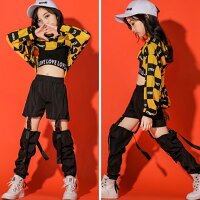 キッズダンスダンス衣装へそ出しTシャツ&タンクトップ2点セットヒップホップレッスン着練習着ダンストパーカーダンスプルオーバー英文字プリントショート丈フード付パーカーカジュアルダンス服個性派舞台演出服コスチューム文化祭送料無料●4805●