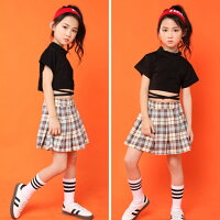 ダンス衣装ヘソ出しチアダンスキッズダンス衣装セットアップヒップホップ2点セットレッスン着練習着ジュニアチームキッズダンス衣装舞台演出服イベント子供女の子チアステージ衣装ダンススポーツストリートコスチューム文化祭送料無料●4761●