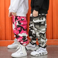 ●4045●ダンス用キッズパンツ迷彩柄ダンスパンツキッズダンス衣装スウェットパンツプリント個性派ボトムスカジュアルダンス服個性派ストリートファッションロック風ヒップホップ舞台演出服ダンスコスチューム文化祭忘年会出し物余興