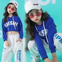 ダンス衣装キッズダンス長袖パーカーフード付きダンス衣装ヒップホップジュニア原宿系ダンスウェア半袖男女兼用個性派トップスカジュアルダンス服個性派ストリートファッション男の子女の子ロック風英文字送料無料4416