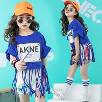 ダンス衣装ヒップホップキッズダンス半袖Tシャツフリンジダンス衣装ジュニア原宿系ダンスウェア半袖男女兼用個性派トップスカジュアルダンス服個性派ストリートファッション男の子女の子ロック風英文字送料無料4418
