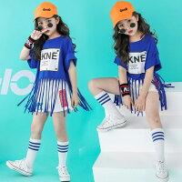 ダンス衣装ヒップホップキッズダンス半袖Tシャツフリンジダンス衣装ジュニア原宿系ダンスウェア半袖男女兼用個性派トップスカジュアルダンス服個性派ストリートファッション男の子女の子ロック風英文字送料無料4418