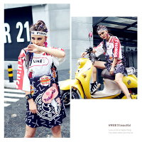 【2017新入荷】落書き風5分袖英文字プリントHIPHOPダンスプリントワンピースプリント/ダンス/衣装/おしゃれ半袖派手個性的HIPHOPダンス/ストリート原宿ファッションPunk風ロック風ロゴHIPHOPダンス/ダンス衣装/(宅急便、明日楽、ゆうパック送料別)