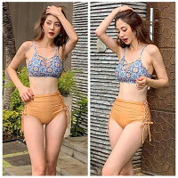 水着レディースビキニバンドゥハイウエスト花柄2点セット体型カバーオトナ女子ノンワイヤー編み上げリボンリゾート上下大きいサイズかわいいモテカワ水着セクシー女性ママ水着10代20代30代40代韓国花柄送料無料