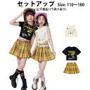【2980円以上購入で10%OFF!】キッズダンス衣装 セットアップ チェック 柄 スカート キッズ ダンス 衣装 プリント Tシャツ バラ売り 単品販売 セッ...