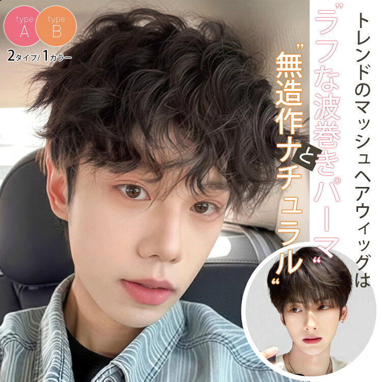 メンズウィッグ フルウィッグ マッシュ 自然 メンズ ボーイッシュ マッシュヘア スパイラル シャドウパーマ 簡単 カラーメッシュ かっこいい つけ毛 クール ナチュラル 波巻き 無造作 ゆるめ ラフ ボブ 韓国風 トレンド