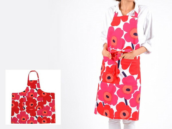 Marimekko マリメッコ エプロン 64161 001 ウニッコ ホワイト×レッド 新品