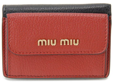 ミュウミュウ MiuMiu 三つ折り 財布 5MH020 2BJI F0LJ4 MADRAS マドラス ブラック×レッド レディース 財布 新品 【送料無料】