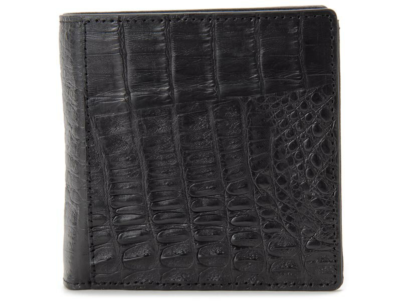ワニ革 二つ折り財布 カイマンワニ×牛革型押し 本革 ブラック CJN0928BK CJNMEN