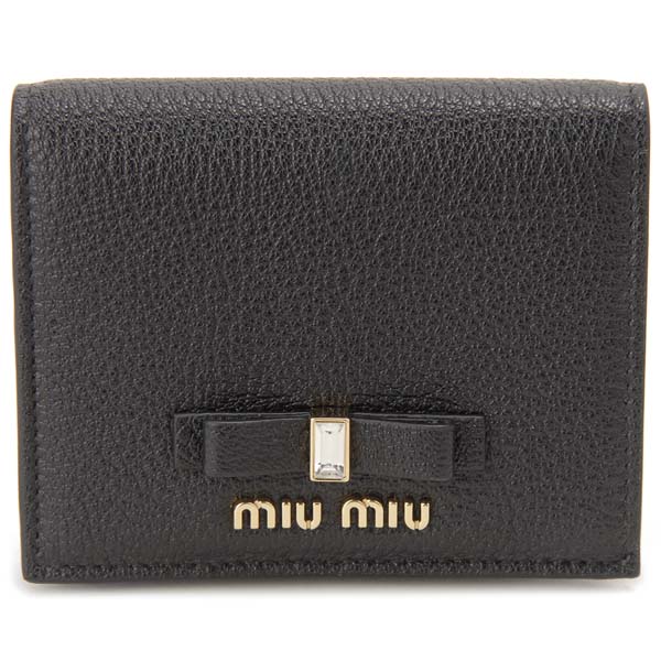 オータムバーゲン ミュウミュウ MIU MIU 二つ折り財布 レディース ブラック 黒 5MV204 2D7A F0002 MADRAS マドラス リボン