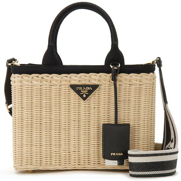 PRADA プラダ トートバッグ レディース かごバッグ 1BG835 2E28 F0I55 3OY ナチュラル×ブラックのサムネイル
