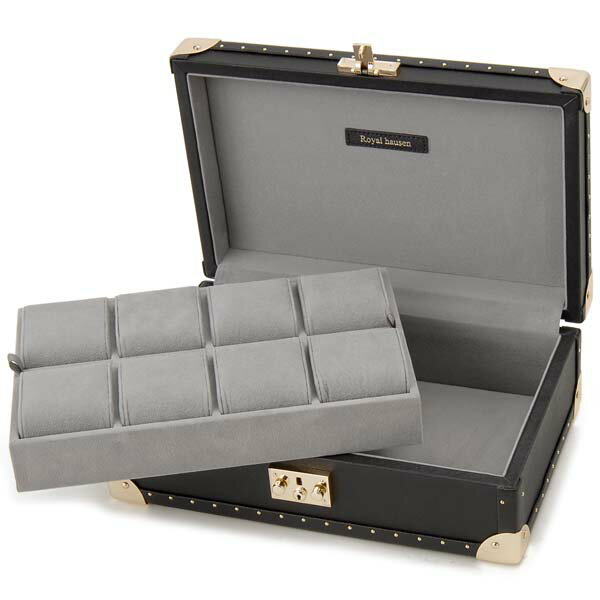 訳あり小キズ、軽妙な汚れ Royal hausen ロイヤルハウゼン 腕時計収納ケース サフィアーノレザー ブラック SWB002-8 ウォッチケース 牛革製8本収納