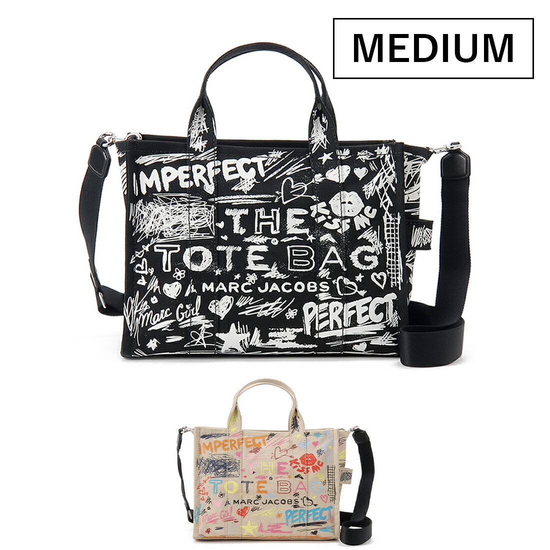 お買い物マラソンP5 マークジェイコブス MARC JACOBS トートバッグ レディース 2S6HTT015H02 THE PUNK SCRIBBLE CANVAS TOTE BAG