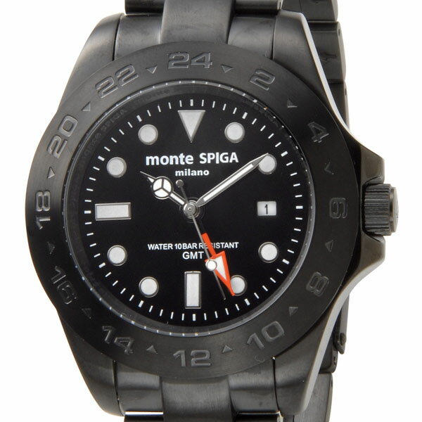 メンズ腕時計 GMTクオーツ ビッグフェイス ブラック クォーツ モンテスピガ monte SPIGA 新品