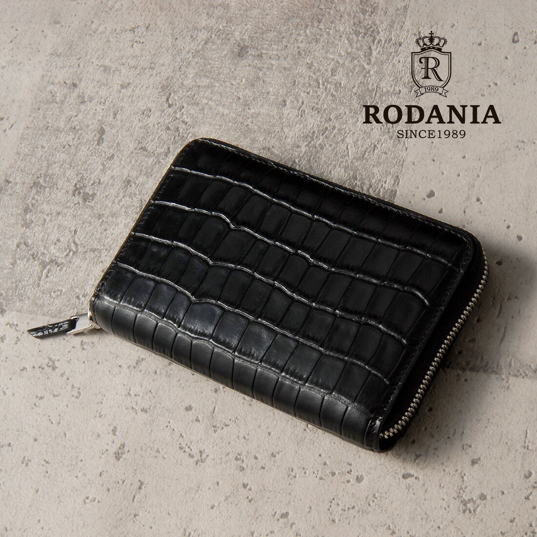 【楽天お買い物マラソン】 ロダニア RODANIA 牛革クロコダイル型押し 二つ折り財布 メンズ RDTM1877BK ワニ革風型押し 財布