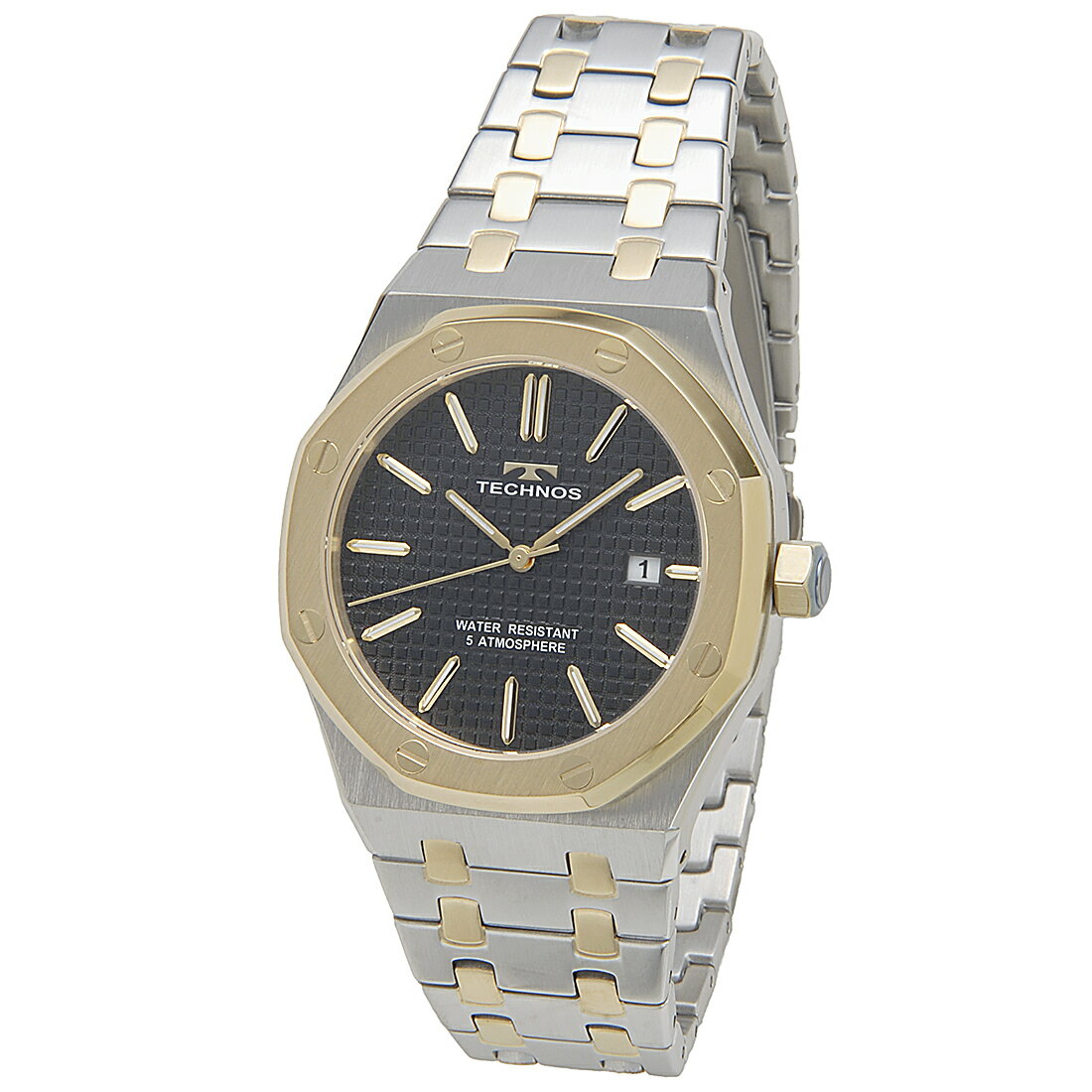 TECHNOS テクノス メンズ 腕時計 T9C07TB デイト シルバー×ブラック×ゴールド