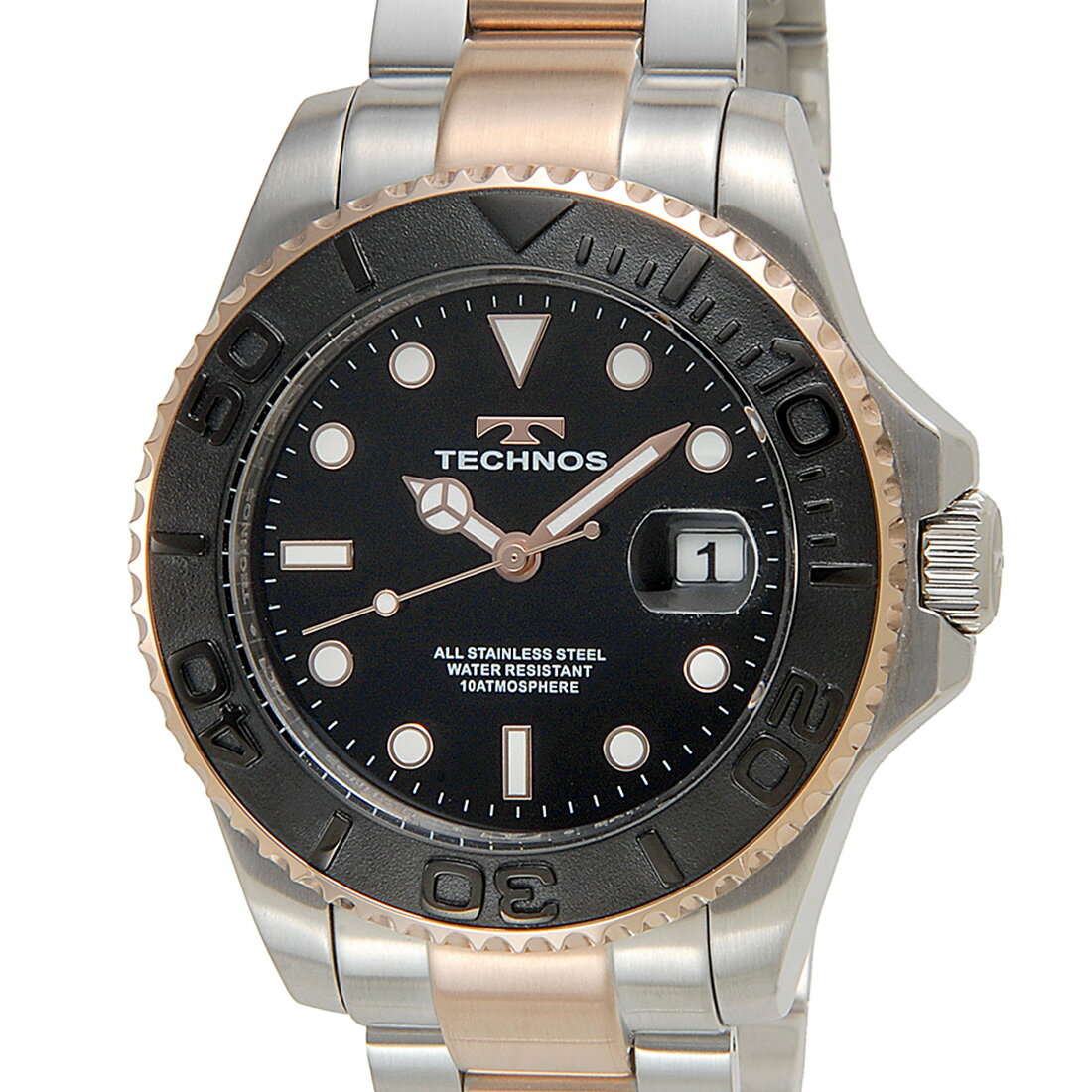 TECHNOS - お買い物マラソンP10倍 TECHNOS テクノス T9C29PB 100周年記念モデル ブラック×ピンクゴールド メンズ 腕時計
