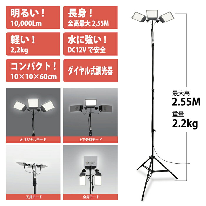 LED ワークライト 作業灯 投光器 アウトドア キャンプ クマデ MTO(ムサシ) DC12V ...