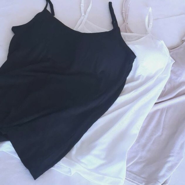 カップ付きキャミ DRYインナー3枚 5枚 セット レディース アンダーゴムなしホワイト モカ ブラック 肌着 シンプルパット付き 下着 キャミソール 送料無料