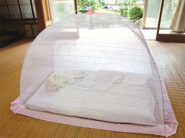 【送料無料】日本製◆綿100％　ベビーベッドでも使える　ワンタッチベビー蚊帳◆広げた時約120×70 ...