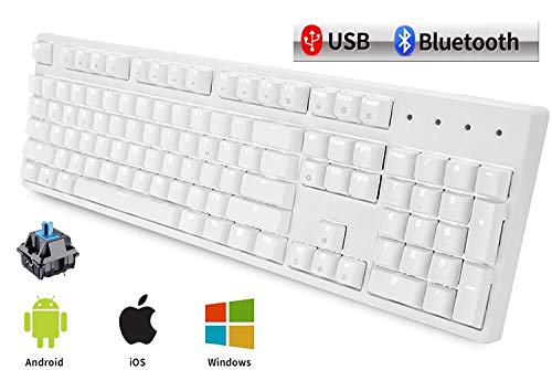 色：白色 サイズ：104キー METIS メカニカルキーボード 機械式 ゲーミングキーボード 104キー Bluetooth 無線 USB 有線 青軸 防水 充電式 LEDバックライト オフィス/ゲーミング用 英語配列 日本語取