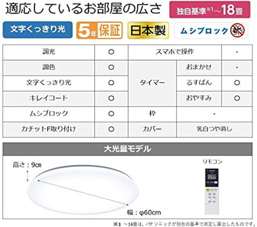 サイズ:18畳 パナソニック LEDシーリングライト 大光量モデル 調光・調色可 リモコン付 18畳 HH-CF1833A