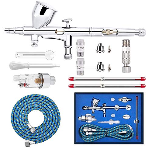 Ausuc エアブラシ ダブルアクション エアーブラシセット 重力式 3種類ノズル 0.2mm 0.3mm 0.5mm 9cc エアーフィルター付き 高精度 バ...