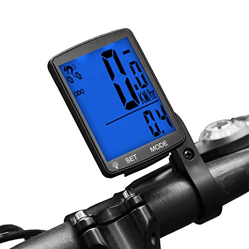 色：ブルー Ewolee サイクルコンピューター 自転車 ワイヤレス サイコン スピードメーター 大画面表示 防水 バックライト付き 走行距離計 走行時間計 気温 消費カロリー 多機能
