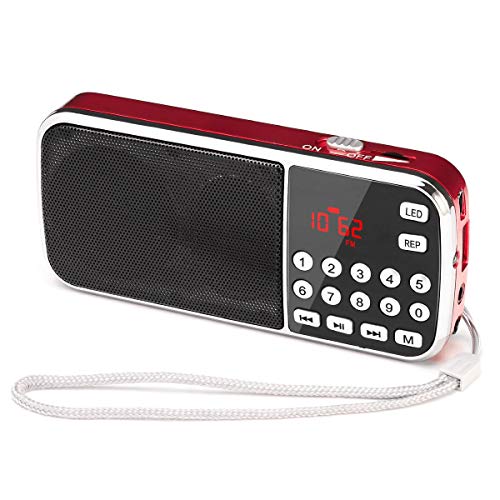 色：レッド Gemean J-189 USB 小型 ラジオ 充電式 bluetooth ポータブル ワイド fm am 携帯 ラジオ ミニ 懐中電灯付き 対応 AUX SD MP3