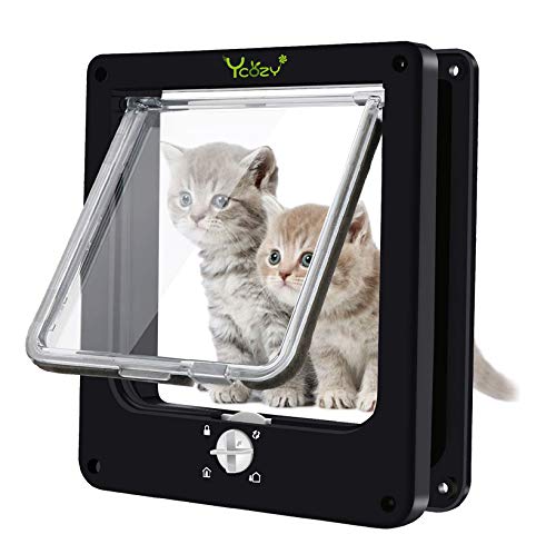 色：ブラック サイズ：Mサイズ (x 1) Ycozy 二世代 ペットドア 外寸21.5*19cm 猫 出入り口 小型犬用 ドア 猫扉 4ウェイロッキング キャットドア 室内用 取り付け簡単 冷暖房対策
