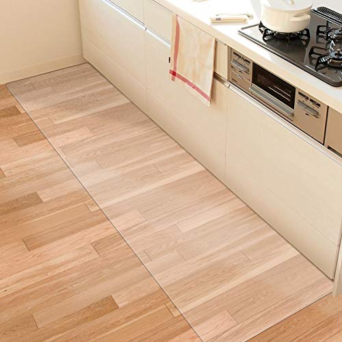 色：クリア サイズ：60×180cm 【拭くだけ】キッチンマット 透明 180*60cm クリアマット 1.5mm厚 拭ける PVCマット 床暖房対応 お手入れ簡単 台所マット ソフト エンボス加工 カットできる サラっ