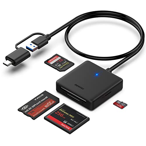 BENFEI メモリカードリーダー, 4in1 USB-C/USB - SD/TF(Micro SD)/ MS/CFカードリーダーアダプター メモリー カードリーダー OTG対応 高速転送 iPhone 15 Pro/Max, MacBook Pro/Air 2023, iPad Pro, iMac, S23, XPS 17,Windows11、A