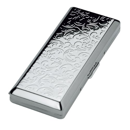 坪田パール タバコ ケース ロングサイズ(100mm) 10本収納 スリム アラベスク シルバー 1-96429-81