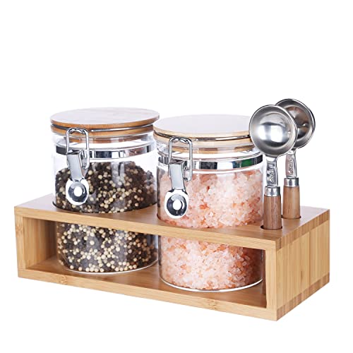 KKC ガラス コーヒー キャニスター スプーン付き 200g キャニスター セット 密閉 コーヒー豆保存容器 砂糖 紅茶の葉 抹茶 コーヒー粉 プロテイン 唐辛子 粉末 保存容器 密閉 800ML 2個セット