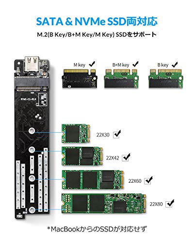 色：ブルー TCM2M 【NVMe&SATA両対応】ORICO USB3.1 M.2 SSDケース (B Key/M Key/B&M Key)SSD対応 USB3.1 Gen2 10Gbps 外付けケース UASP Trim 対応 2230/2242/2260/2280 SSD対応 ダブルケーブル付属 M.2 SSD 変換アダプタ 透明 T