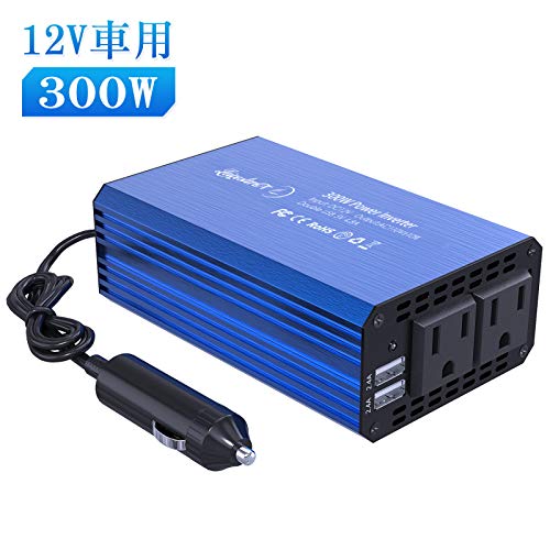 LST 12V 300W カーインバーター コンバーター 修正正弦波 DC12VをAC100Vに交換 車載充電器 USB給電2口 AC100Vコンセント電源2口 車内充電器 シガーソケット 停電、車中泊、災害等に対策